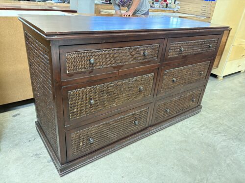 PIER 1 IMPORTS Dark Finished 6 Drawer Dresser with Wicker Panel Sides and Drawer Fronts