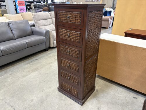 PIER 1 IMPORTS Dark Finished 6 Drawer Lingerie Chest with Wicker Panel Sides and Drawer Fronts