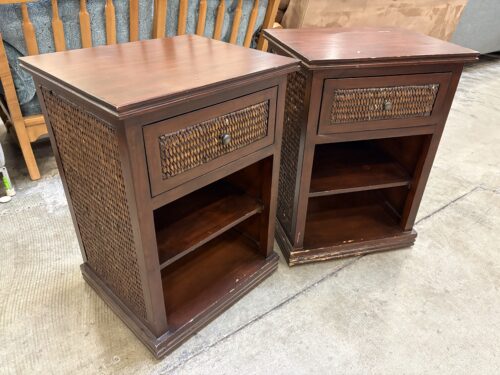 PIER 1 IMPORTS Dark Finished Single Drawer Nightstand with Wicker Panel Sides and Drawer Fronts (Set of 2)