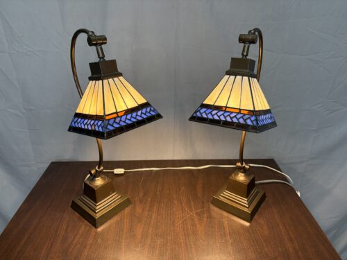 Tiffany Style Herringbone Bronze Base Table Lamp (Set of 2)