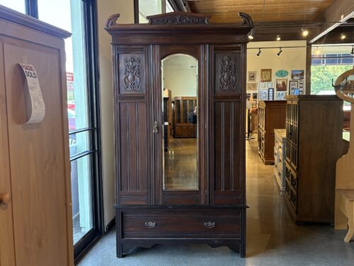 Antique Late Victorian Mirror-Door Wardrobe