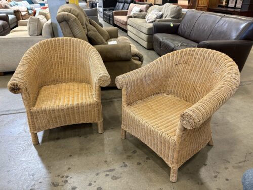 Natural Finish High Back Sloped Rattan Wicker Armchair (Set of 2)