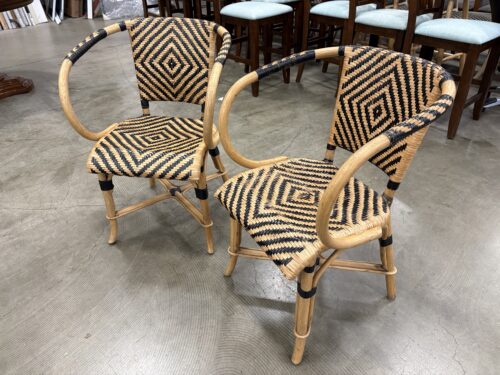 Vintage Black and Natural Finish Diamond Woven Rattan Dining Chair with Curved Arms (Set of 2)