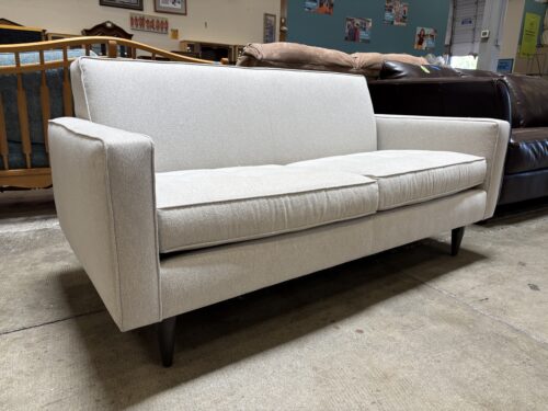 ROOM & BOARD Modern Heathered Cloud Grey Track Arm Loveseat with Tufted Cushions