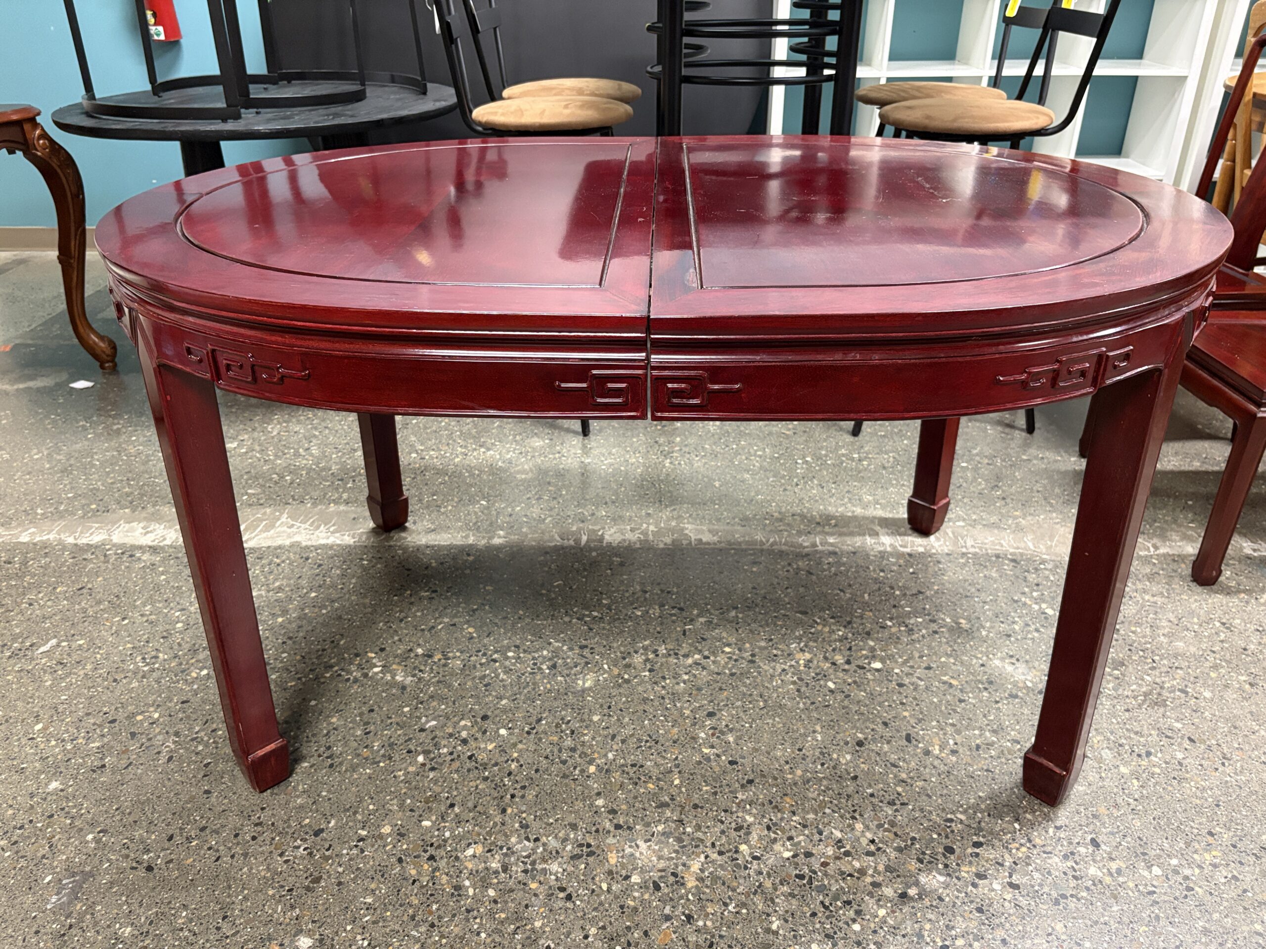 Vintage Chinese Made in Hong Kong Rosewood Extension Table w/ 8 Chairs