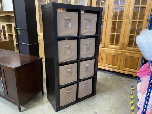 Black 8-Cubby Shelf w/ Brown Storage Bins