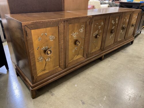 Vintage Chinoiserie Gold & White Cherry Blossom Painted Sideboard (No Drawer or Shelves)