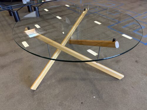 Modern Round Glass Top Coffee Table with Light Finished Popsicle Style Base