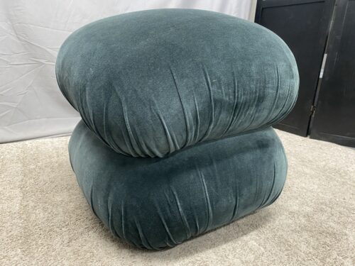 CB2 Ruched Dark Teal Velvet Pouf