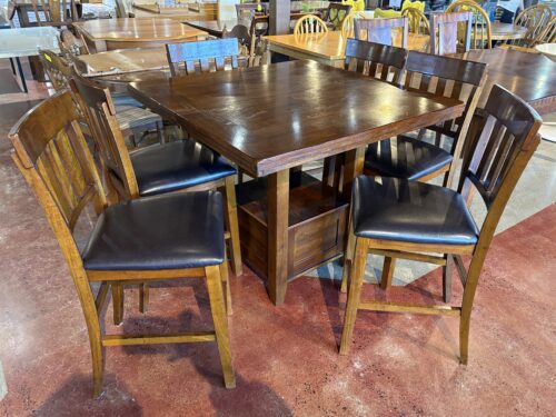 Bar Height 6-Seater Dining Set w/ Pedestal Shelf