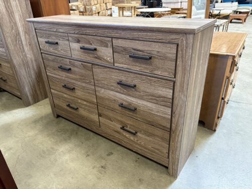 ASHLEY FURNITURE 7 Drawer Dresser with Warm Grey Vintage Finish and Rustic Black Pulls