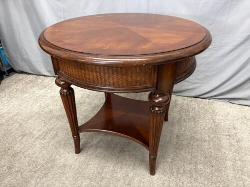 DREXEL HERITAGE Round Solid Wood Cane Inlay Side Table