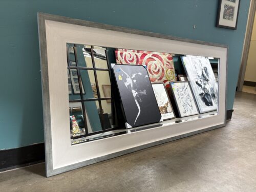 Modern Farmhouse Rectangular Wall Mirror with Oversized White and Grey Frame