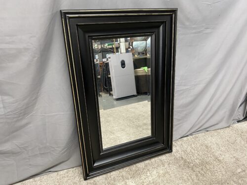 Black Beveled Rectangular Wall Mirror w/ Gold Accents