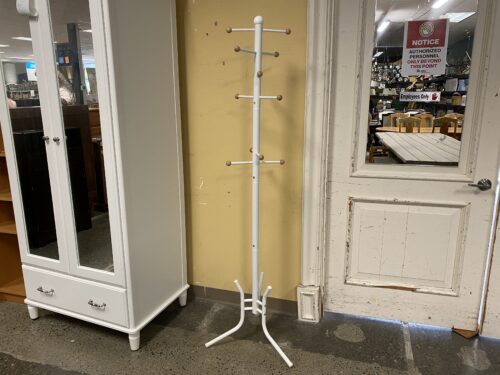 Modern White Coat Rack w/ 12 Wooden Hooks