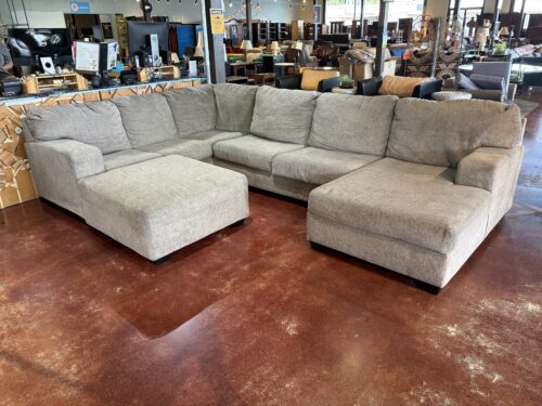 Light Gray U Shaped Sectional with Large Ottoman