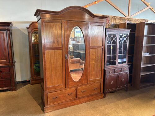 Antique English Edwardian Style Wardrobe with Oval Mirror