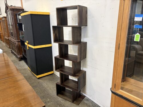 Walnut Finish 6 Tier Modern Abstract Bookcase