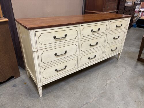 Vintage French Provincial Style 9 Drawer Dresser with Decorative Swing Pulls