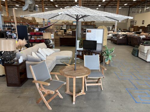 KINGSLEY BATE Teak Slatted Outdoor Patio Set with Umbrella