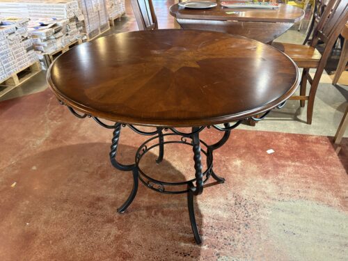 Round Bar Height Dining Table with Star Inlay Pattern