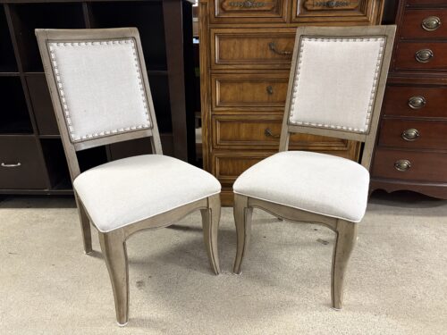 Cream Upholstered & Grey Wood Frame Dining Chair w/ Nailhead Trim (Set of 2)