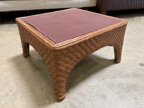 Vintage Rattan Ottoman with Burgandy Seat Cushion