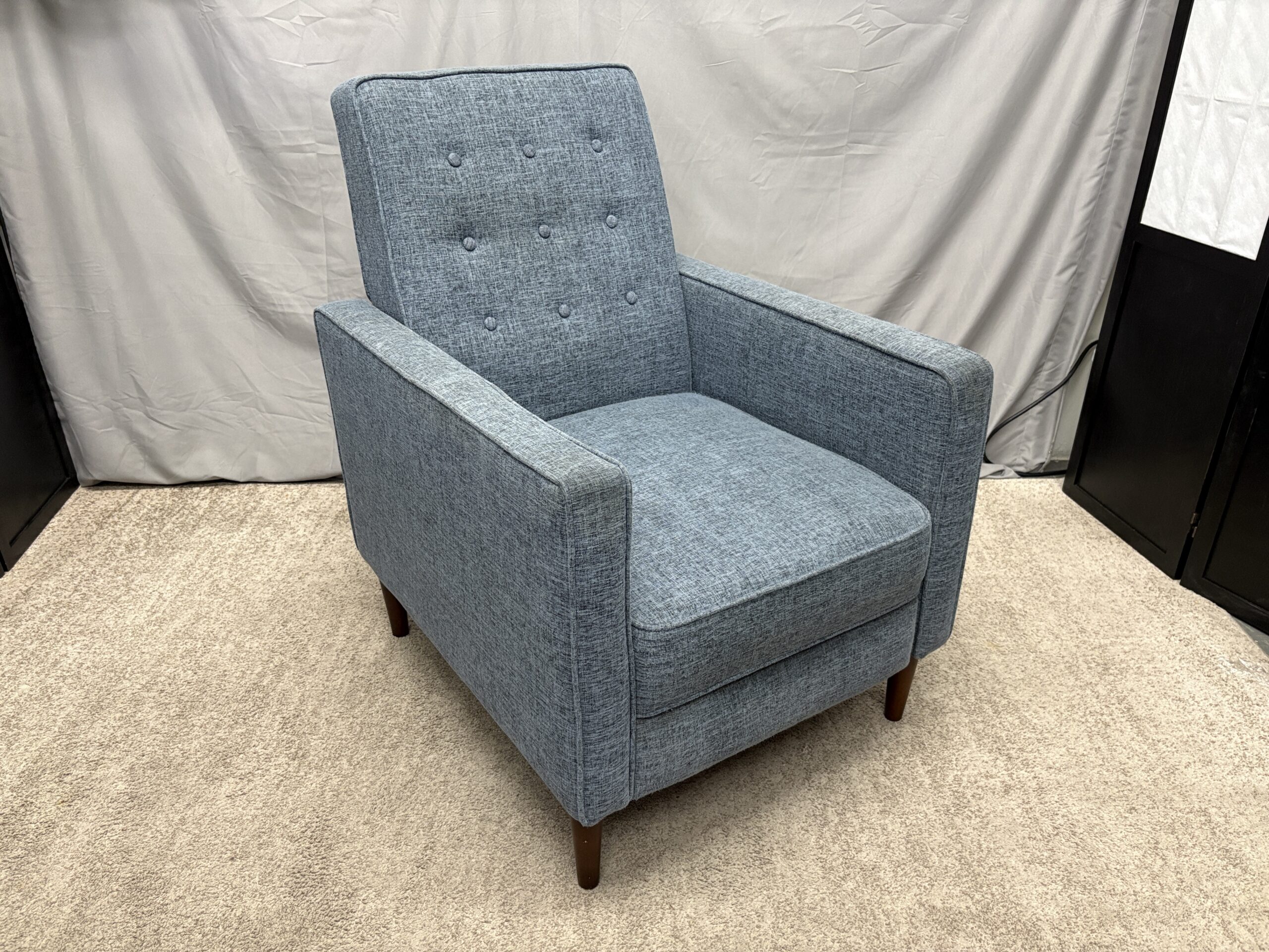 NOBLE HOUSE Muted Blue MCM Style Tufted Fabric Pushback Recliner