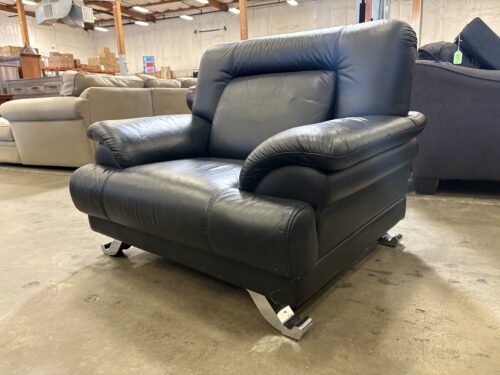 Modern Black Leather Accent Chair with Chrome Feet