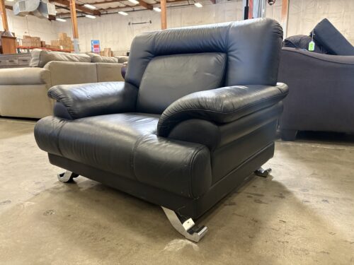 Modern Black Leather Accent Chair with Chrome Feet
