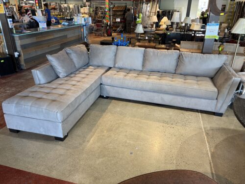 Large Light Grey Microsuede L Shaped Sofa