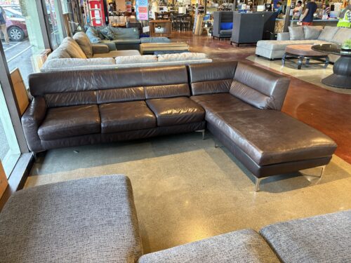 Dark Brown Leather Sofa with Right Side Chaise