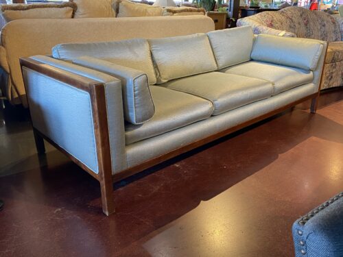 Vintage Mid-Century Modern Teak Milo Baughman Style Silver Fox Sofa
