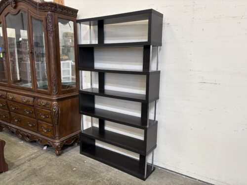 Deep Espresso Finished Sepentine Etagere Bookcase with Chrome Accents