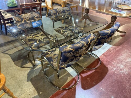 Glass and Brass Dining Table with Four Cesca Chairs