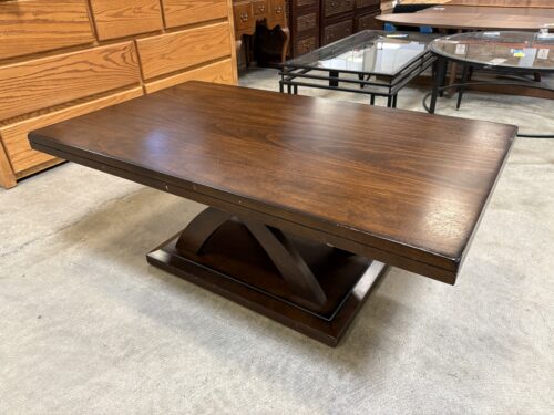 Dark Finished Rectangular Coffee Table with Crossed Pedestal Base
