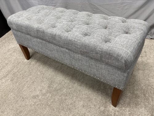 Grey Tufted Storage Ottoman w/ Nailhead Trim