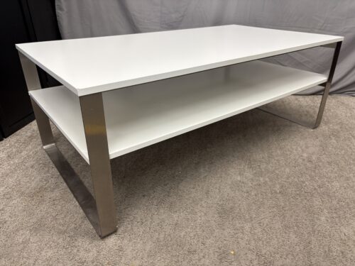 Modern White & Chrome 2-Tier Rectangular Coffee Table