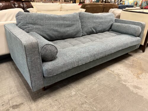 WOODWORTH INDUSTRIES MCM style Burlap Blue Tufted Cushion Sofa