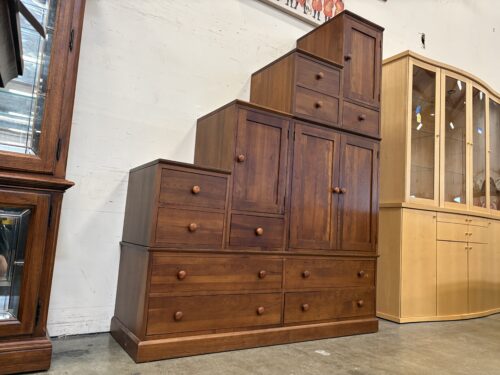 ETHAN ALLEN Vintage Cherry Wood 6 Piece Modular Step Cabinet with Adjustable Shelving
