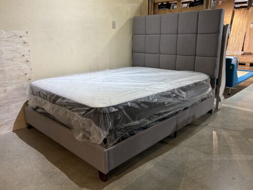 ASHLEY Grey High Padded Headboard Bedframe - Queen