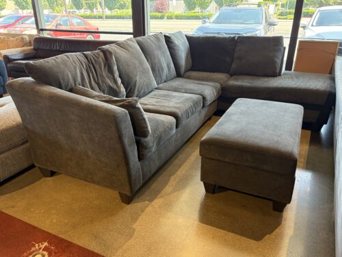 Slate Grey Sectional w/ Chaise & Storage Ottoman