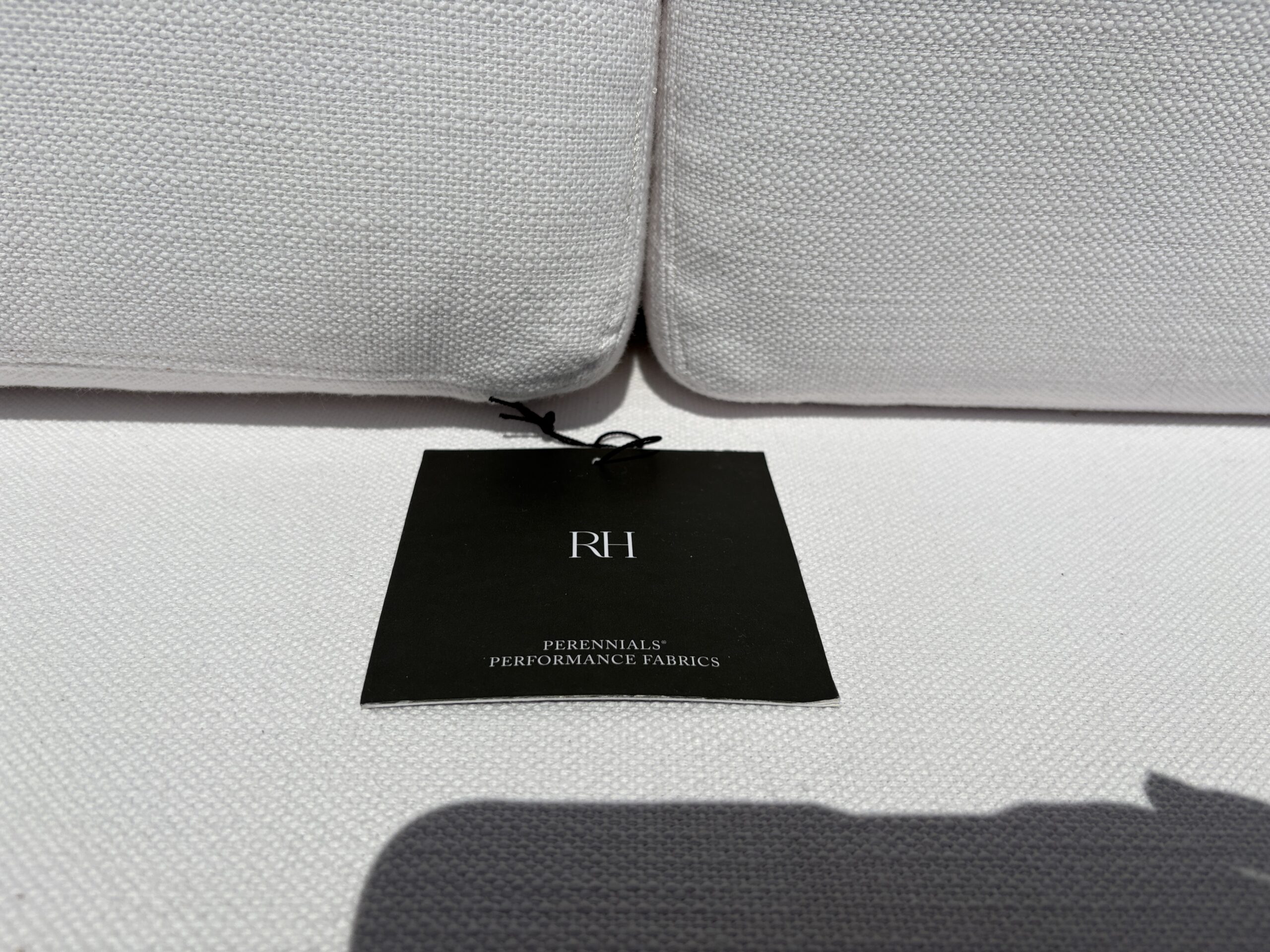RESTORATION HARDWARE Aegean Slate Aluminum Outdoor Sofa w/ White Performance Texture Weave Cushions