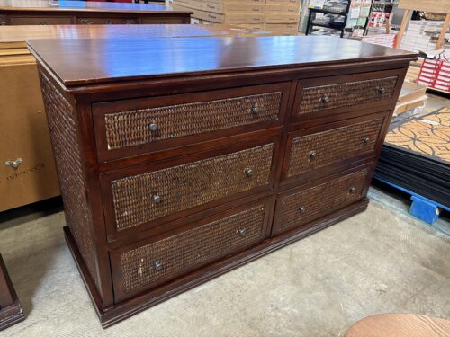 PIER 1 IMPORTS Dark Finished 6 Drawer Dresser with Wicker Panel Sides and Drawer Fronts
