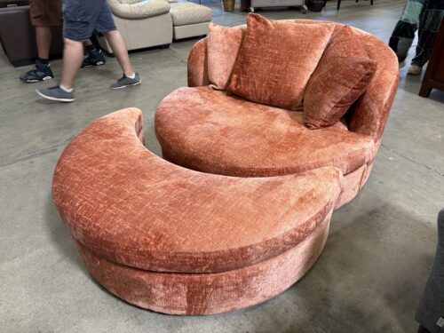 JOYBIRD Amelia Grand Chair in Plush Terra Rose Stain Resistant Chenille with Crescent Shaped Ottoman