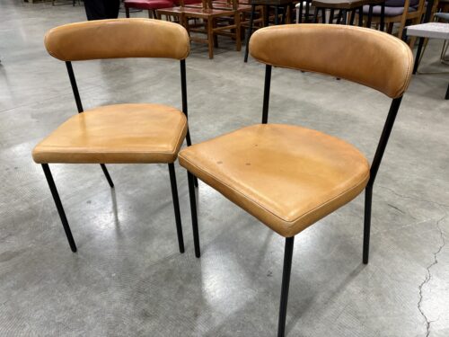 WEST ELM Goldenrod Leather Dining Chair with Black Metal Frame (Set of 2)