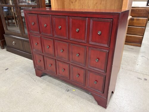 Dark Red Asian Apothecary Inspired 3-Drawer Cabinet