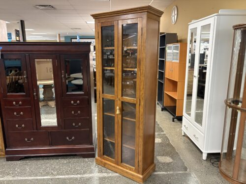 CRATE & BARREL Light Solid Wood Tall Glass Door Cabinet