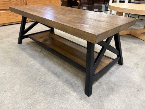 Rustic Finished Farmhouse 2 Tier Coffee Table with Black Metal Frame