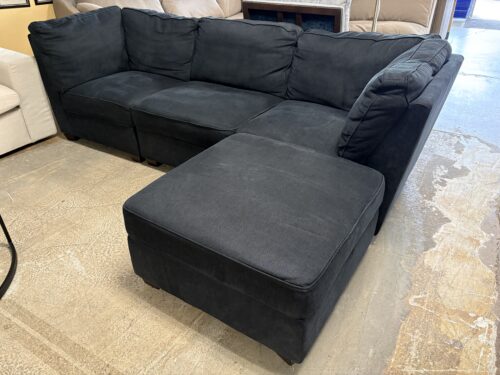 Black Fabric Square Arm Sectional w/ Ottoman